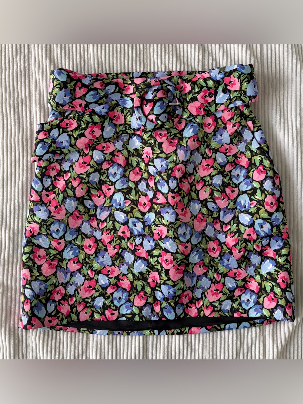 ZARA floral mini skirt with belt women's size XS